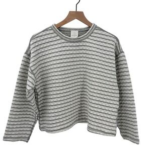 J.Crew Reversible Quilted Sweatshirt Womens Medium Grey White Striped Pullover